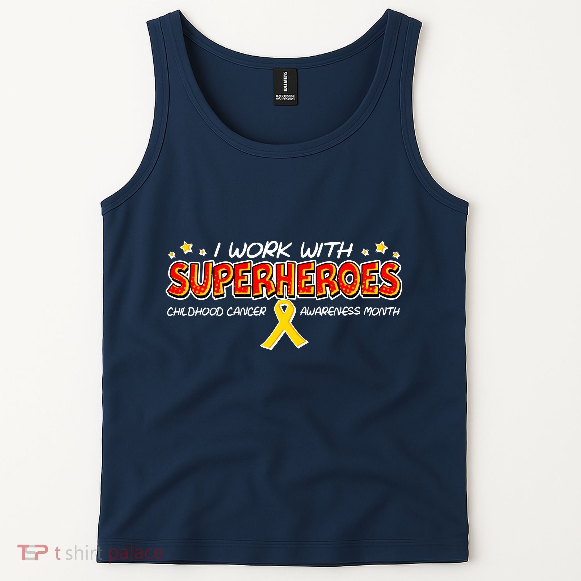 Childhood Cancer I Work With Superheroes Tank Top