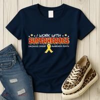 Childhood Cancer I Work With Superheroes Women's T-Shirt thumb 3
