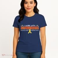 Childhood Cancer I Work With Superheroes Women's T-Shirt thumb 4