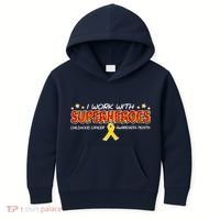 Childhood Cancer I Work With Superheroes Kids Hoodie thumb 0