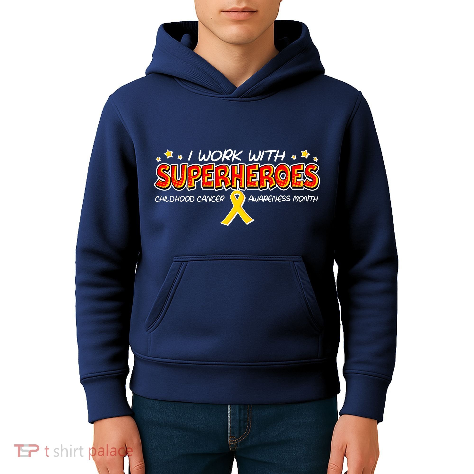 Childhood Cancer I Work With Superheroes Kids Hoodie