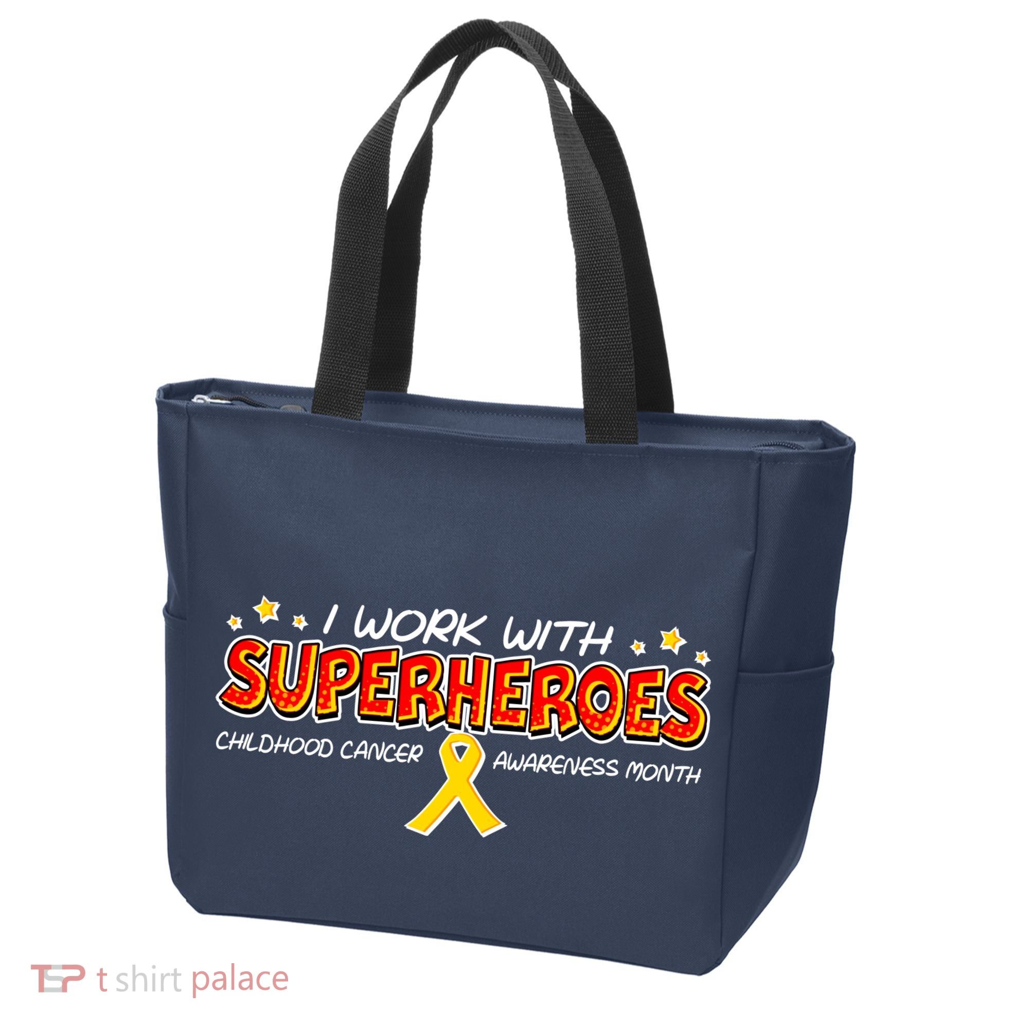 Childhood Cancer I Work With Superheroes Tote Bag
