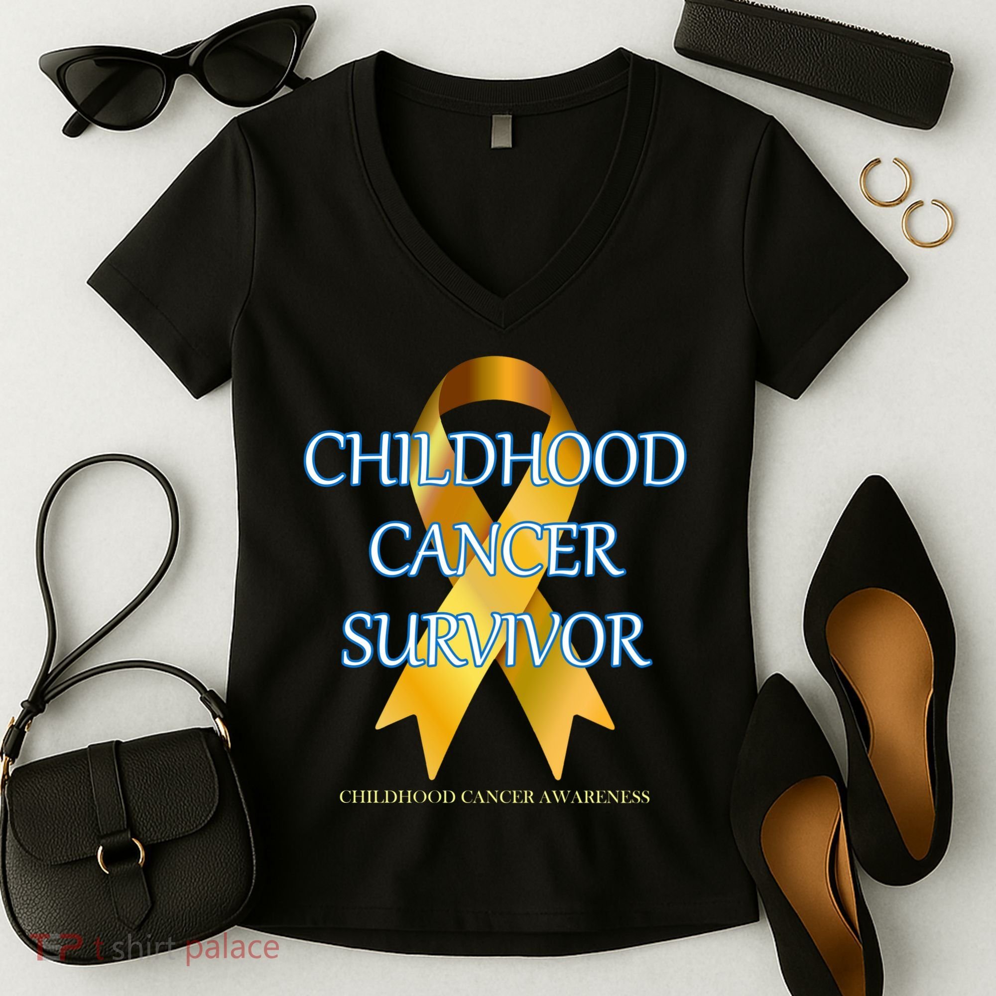 Childhood Cancer Survivor Women's V-Neck T-Shirt
