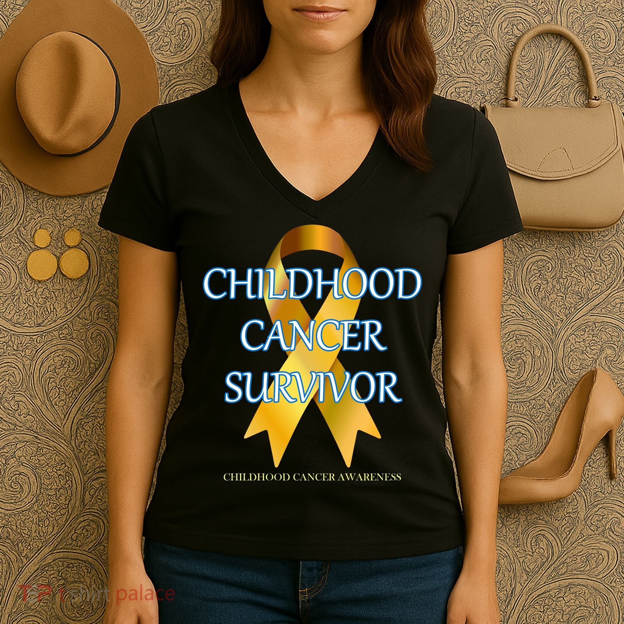 Childhood Cancer Survivor Women's V-Neck T-Shirt