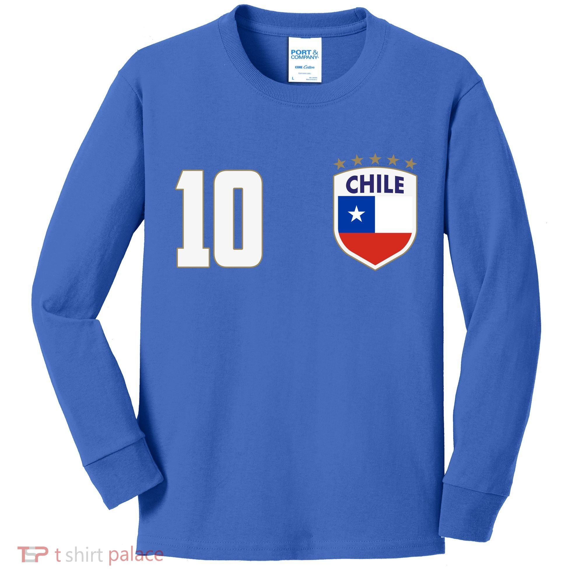 Chile Flag Shield Logo Futbol Soccer World Cup Kids Long Sleeve Shirt