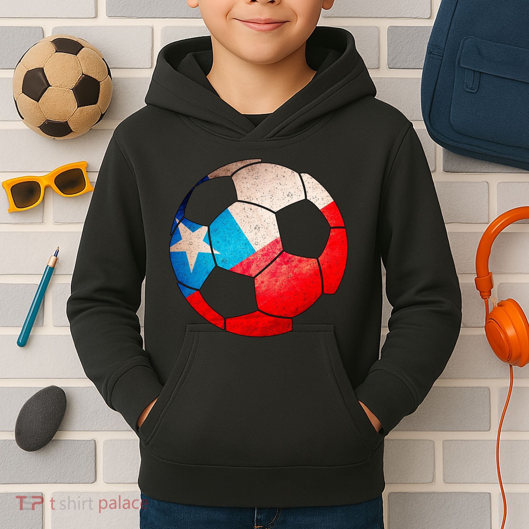 Chile Soccer Ball Flag Kids Hoodie