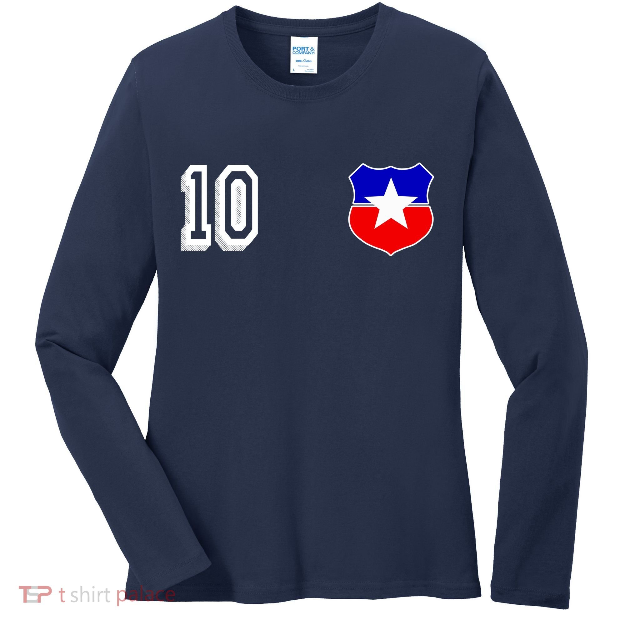 Chile Soccer La Roja Jersey Number 10 Women's Long Sleeve Shirt