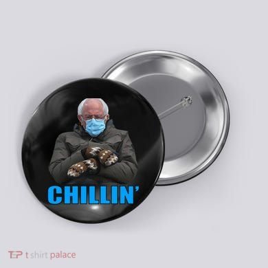 Chillin' Bernie Sanders Mittens Meme Sitting Button
