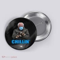 Chillin' Bernie Sanders Mittens Meme Sitting Button thumb 0