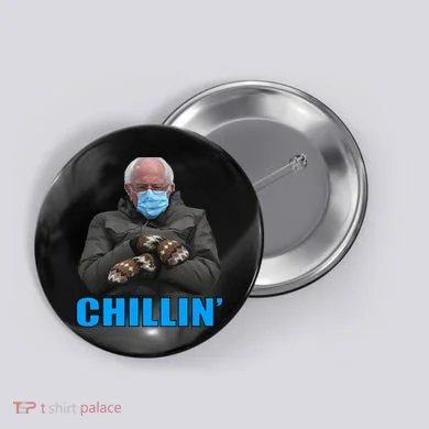 Chillin' Bernie Sanders Mittens Meme Sitting Button