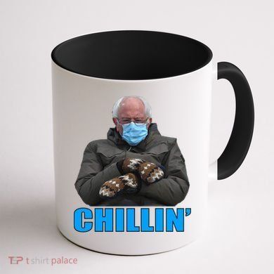Chillin' Bernie Sanders Mittens Meme Sitting Coffee Mug back