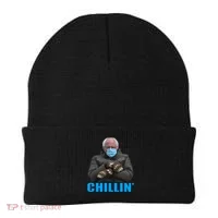 Chillin' Bernie Sanders Mittens Meme Sitting Beanie thumb 0