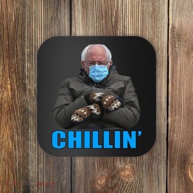 Chillin' Bernie Sanders Mittens Meme Sitting Coaster