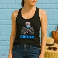 Chillin' Bernie Sanders Mittens Meme Sitting Women's Tank Top thumb 2