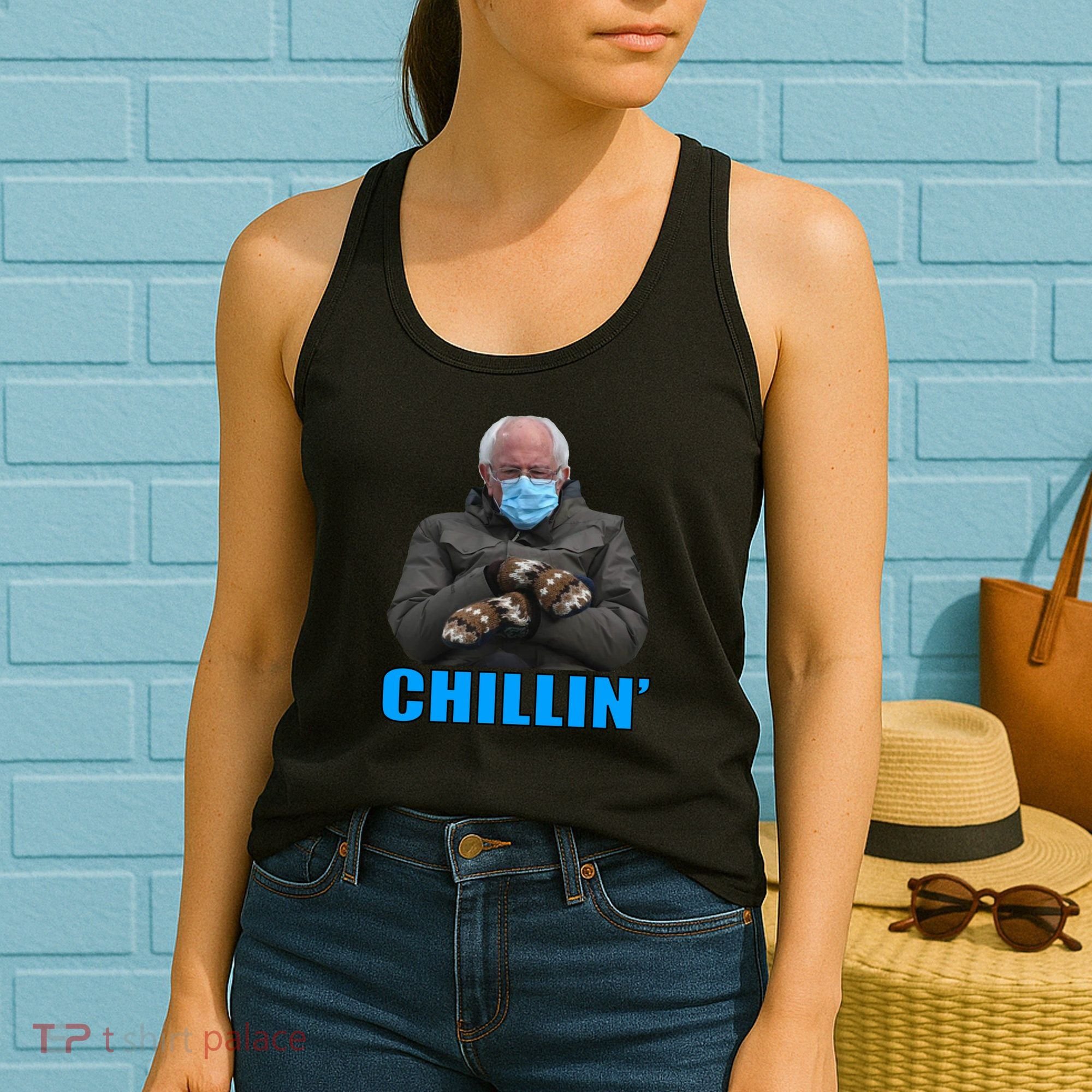 Chillin' Bernie Sanders Mittens Meme Sitting Women's Tank Top