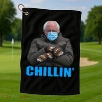 Chillin' Bernie Sanders Mittens Meme Sitting Golf Towel thumb 1