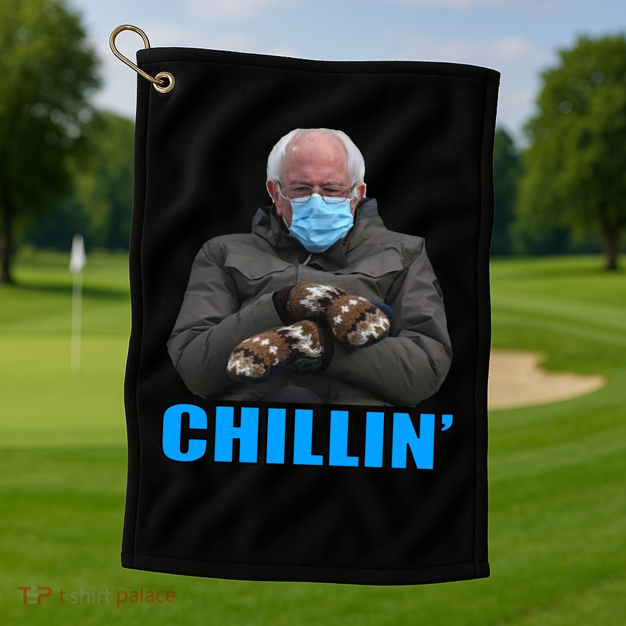 Chillin' Bernie Sanders Mittens Meme Sitting Golf Towel