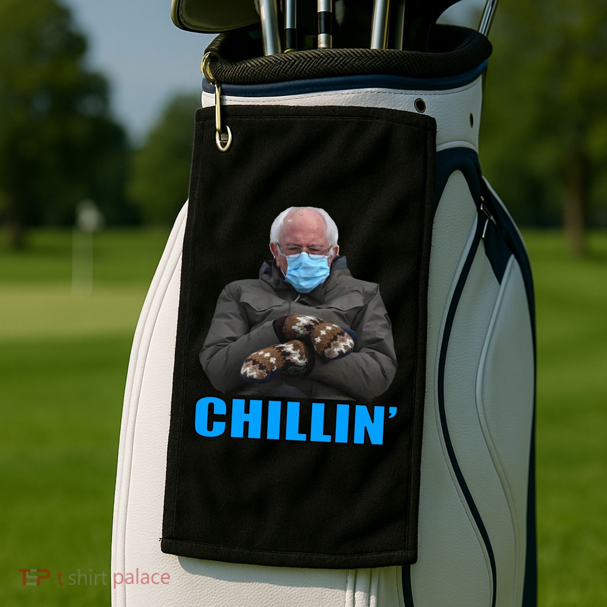 Chillin' Bernie Sanders Mittens Meme Sitting Golf Towel