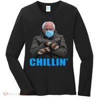Chillin' Bernie Sanders Mittens Meme Sitting Women's Long Sleeve Shirt thumb 0