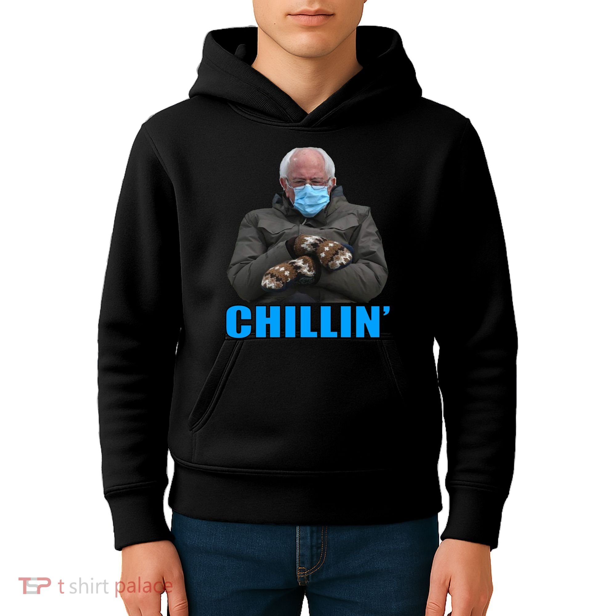 Chillin' Bernie Sanders Mittens Meme Sitting Kids Hoodie