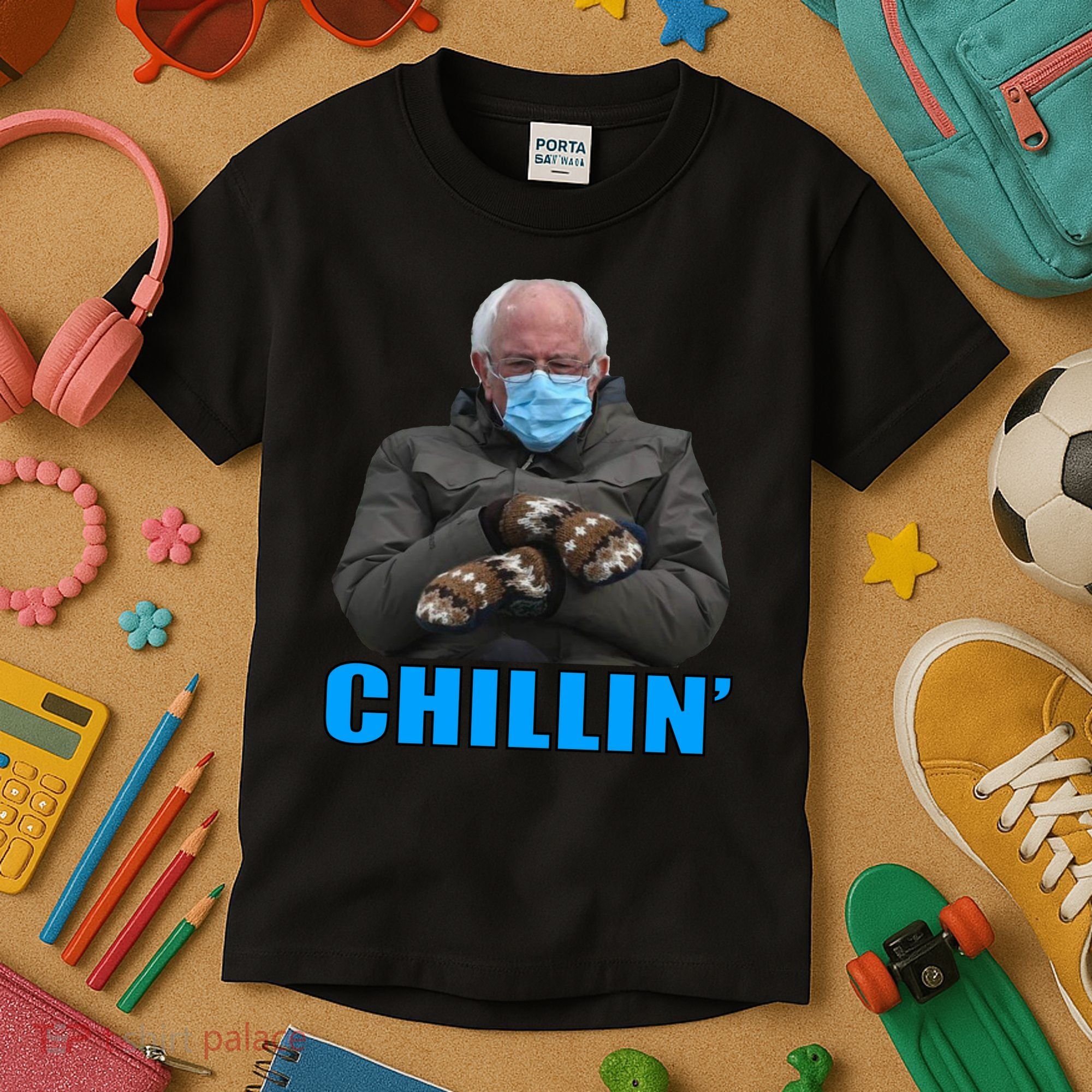 Chillin' Bernie Sanders Mittens Meme Sitting Kids T-Shirt