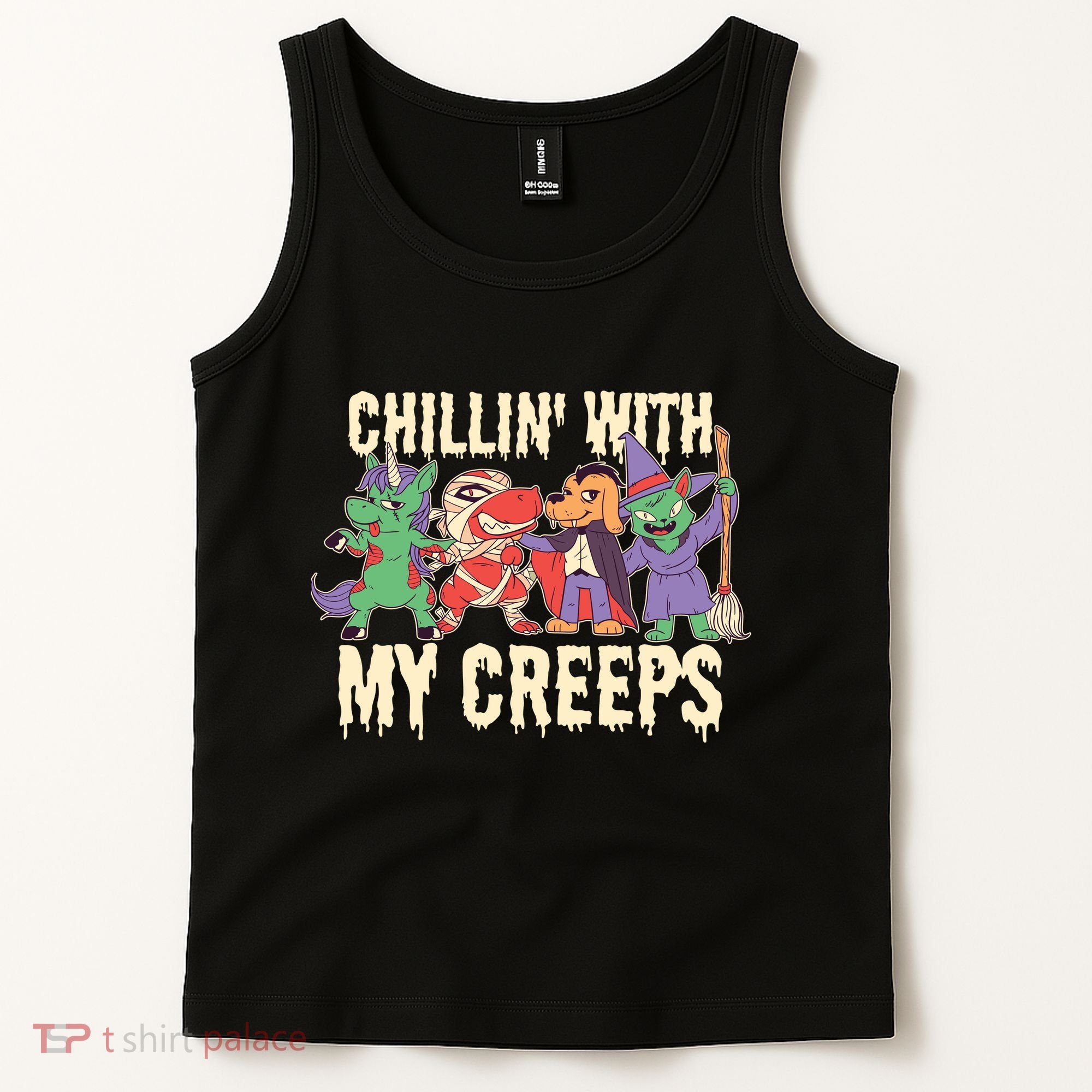 Chillin With My Creeps Halloween Animals Tank Top