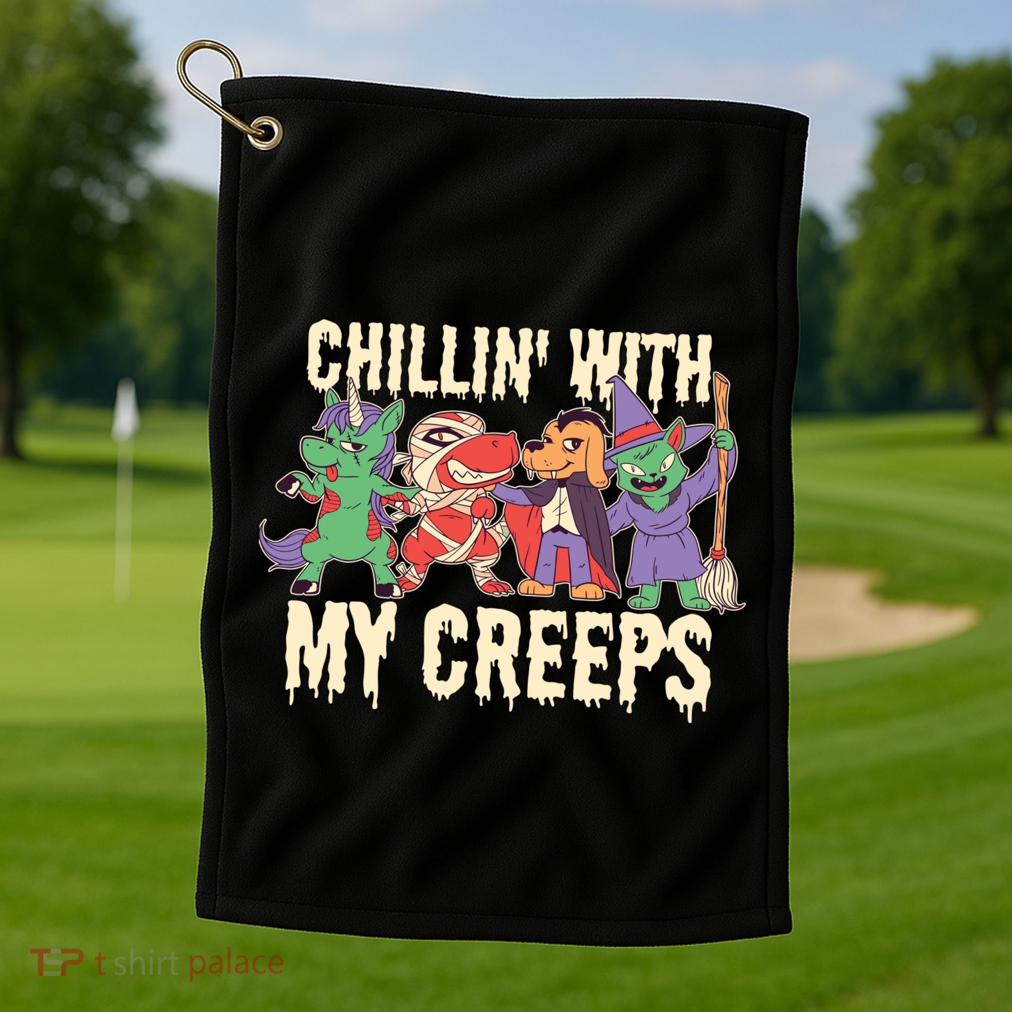 Chillin With My Creeps Halloween Animals Golf Towel