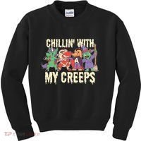 Chillin With My Creeps Halloween Animals Kids Sweatshirt thumb 0