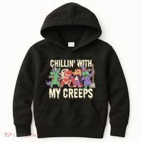 Chillin With My Creeps Halloween Animals Kids Hoodie thumb 0