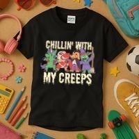 Chillin With My Creeps Halloween Animals Kids T-Shirt thumb 3