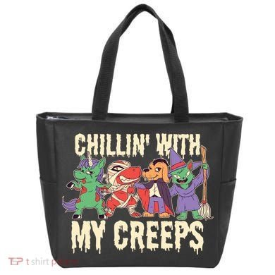 Chillin With My Creeps Halloween Animals Tote Bag
