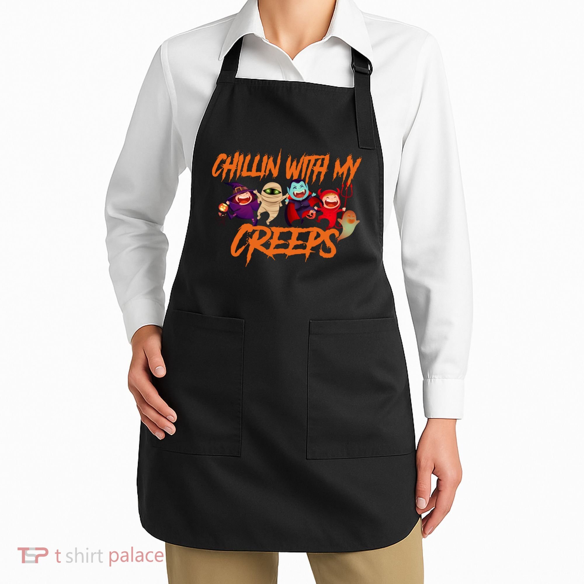 Chillin With My Creeps Spooky Monsters Apron