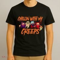 Chillin With My Creeps Spooky Monsters T-Shirt thumb 3