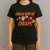 Chillin With My Creeps Spooky Monsters T-Shirt thumb 4