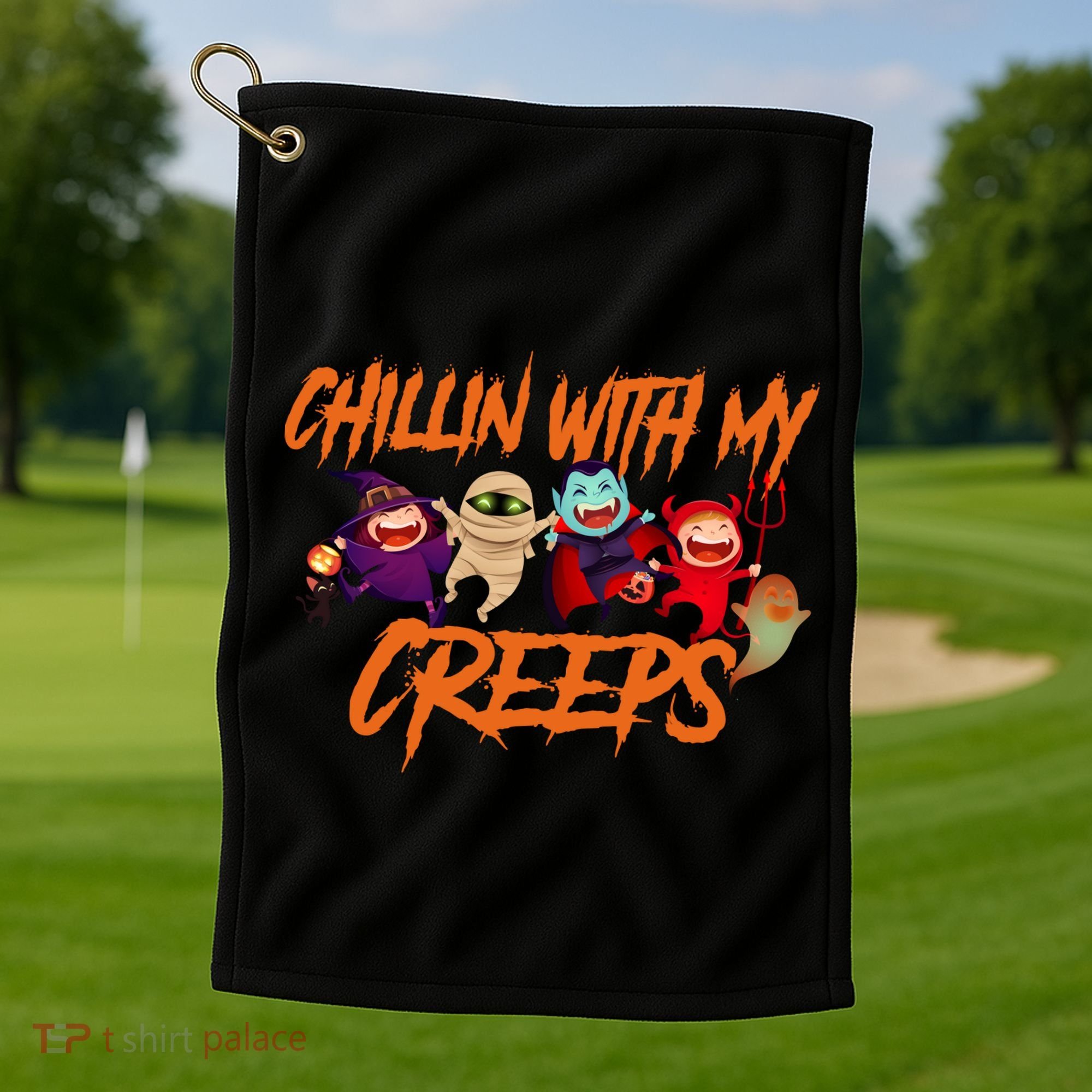 Chillin With My Creeps Spooky Monsters Golf Towel