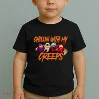 Chillin With My Creeps Spooky Monsters Toddler T-Shirt thumb 2