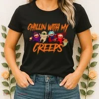 Chillin With My Creeps Spooky Monsters Women's T-Shirt thumb 2