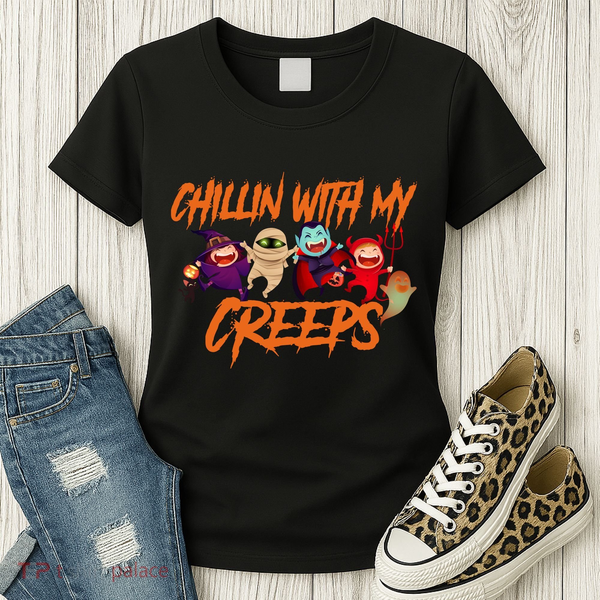 Chillin With My Creeps Spooky Monsters Women's T-Shirt