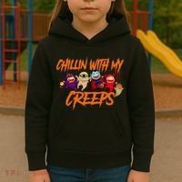 Chillin With My Creeps Spooky Monsters Kids Hoodie thumb 3