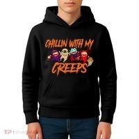 Chillin With My Creeps Spooky Monsters Kids Hoodie thumb 4