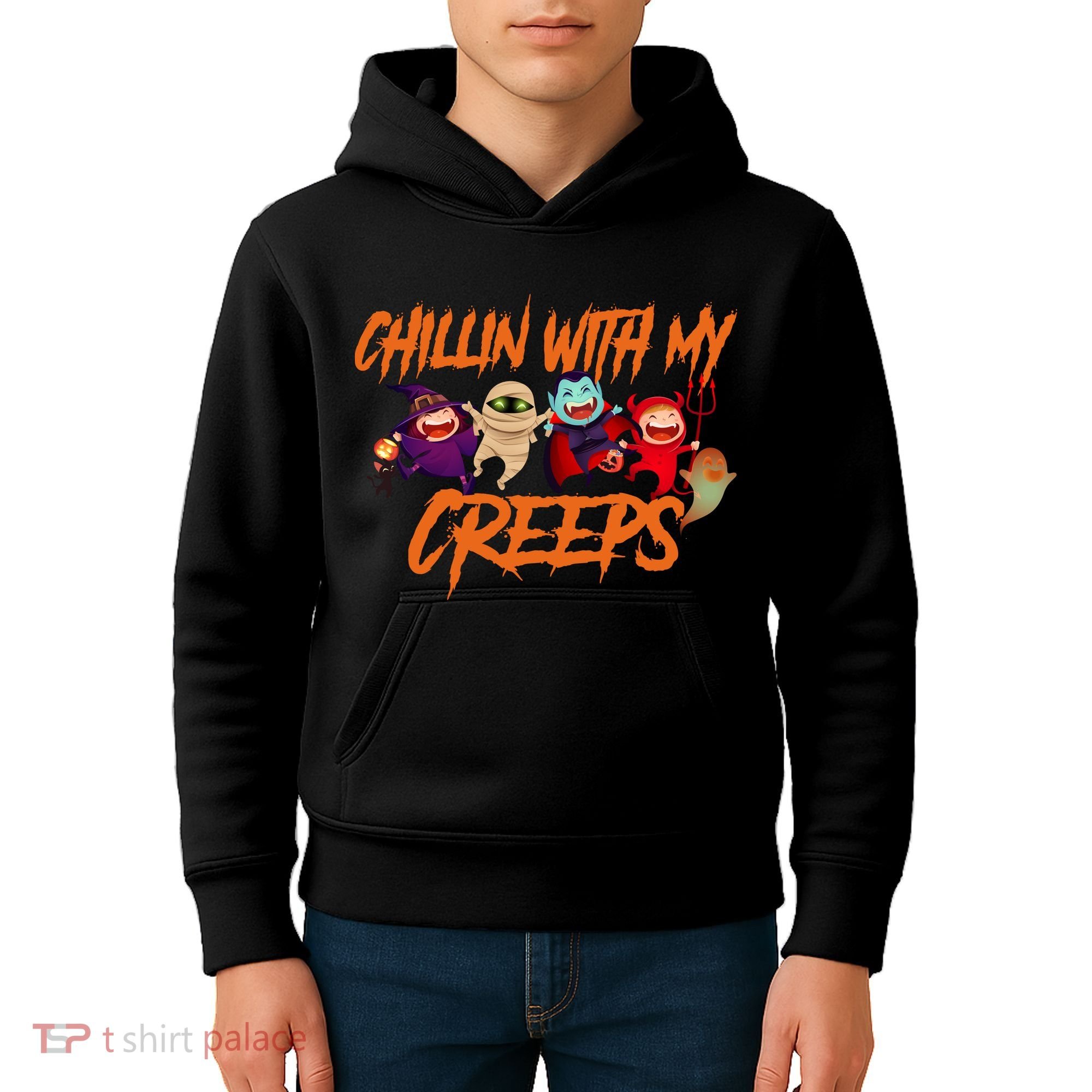 Chillin With My Creeps Spooky Monsters Kids Hoodie