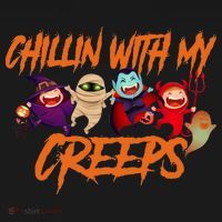 Chillin With My Creeps Spooky Monsters Kids Long Sleeve Shirt thumb 2