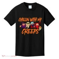 Chillin With My Creeps Spooky Monsters Kids T-Shirt thumb 0