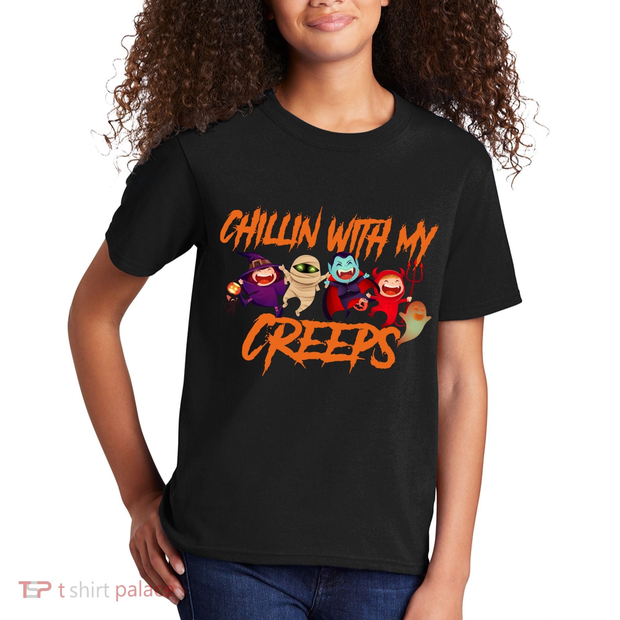 Chillin With My Creeps Spooky Monsters Kids T-Shirt