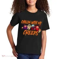 Chillin With My Creeps Spooky Monsters Kids T-Shirt thumb 2
