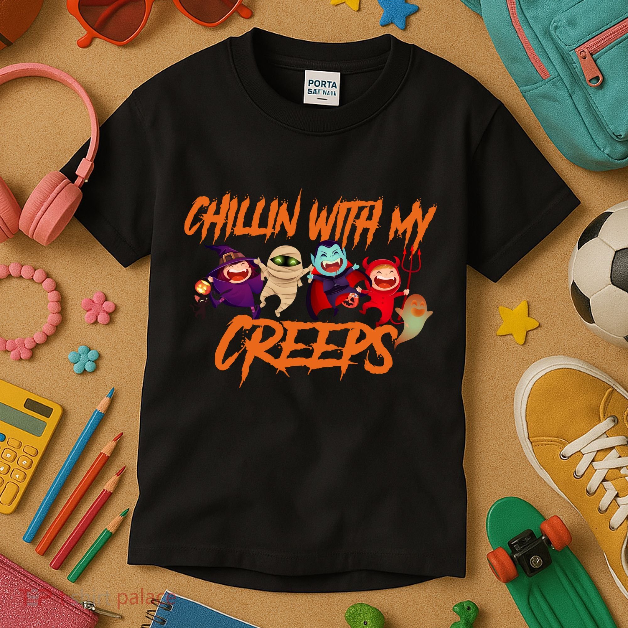 Chillin With My Creeps Spooky Monsters Kids T-Shirt