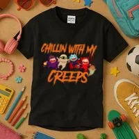 Chillin With My Creeps Spooky Monsters Kids T-Shirt thumb 3