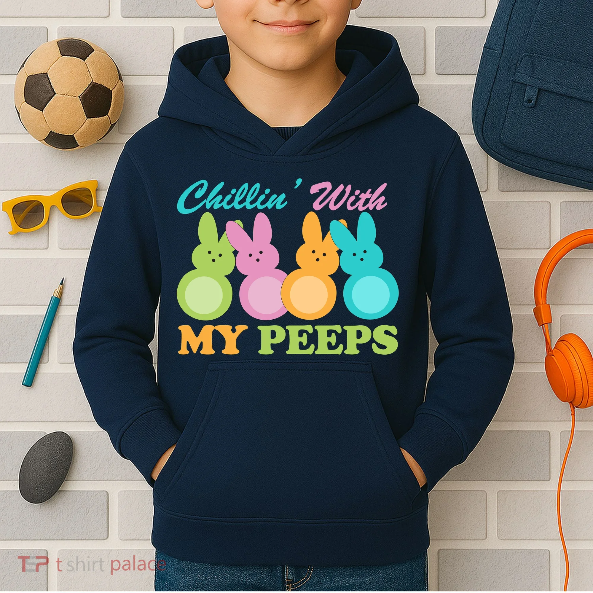 Chillin With My Peeps Easter Rabbits Kids Hoodie