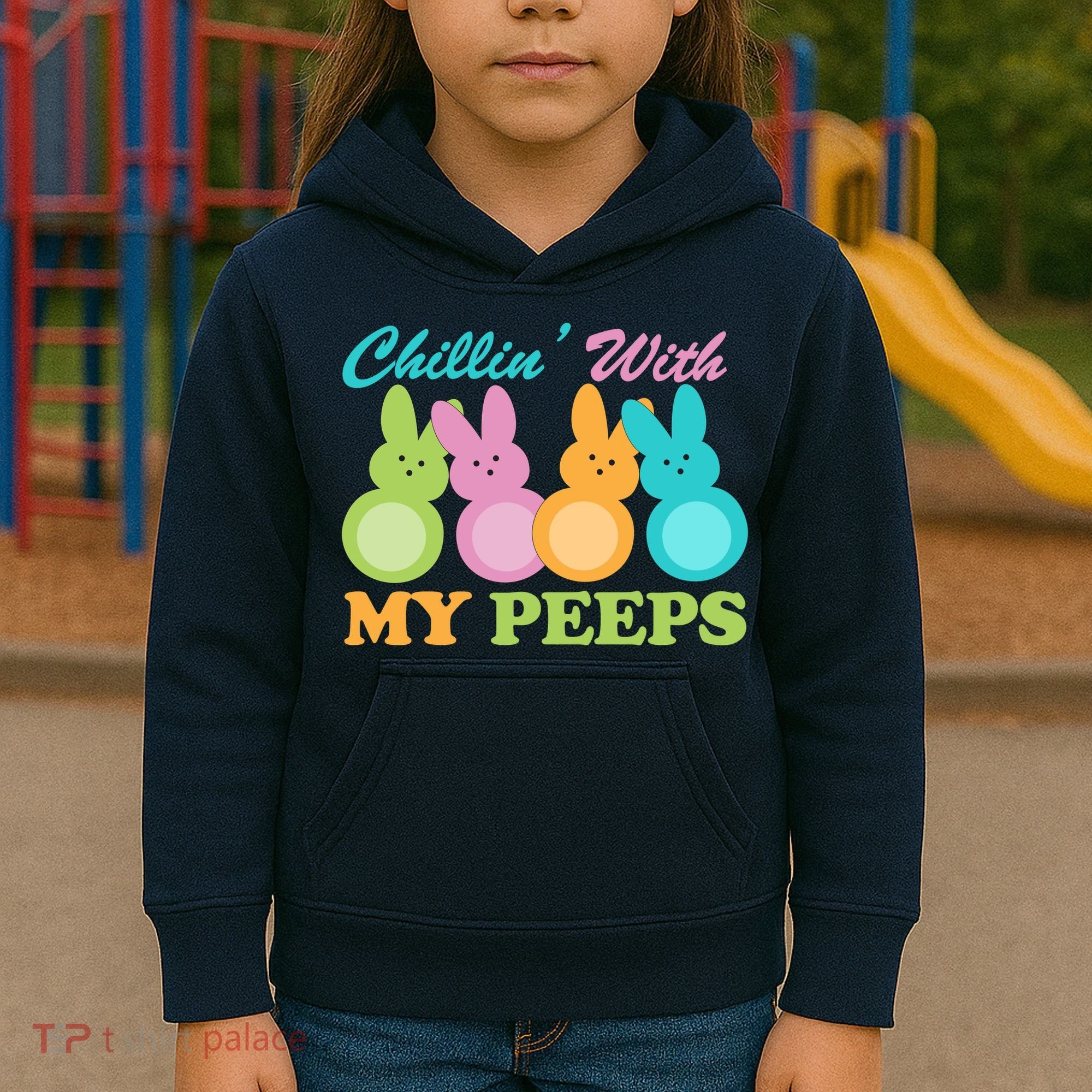 Chillin With My Peeps Easter Rabbits Kids Hoodie