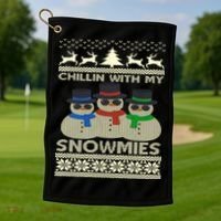 Chillin With My Snowmies Ugly Christmas Golf Towel thumb 1